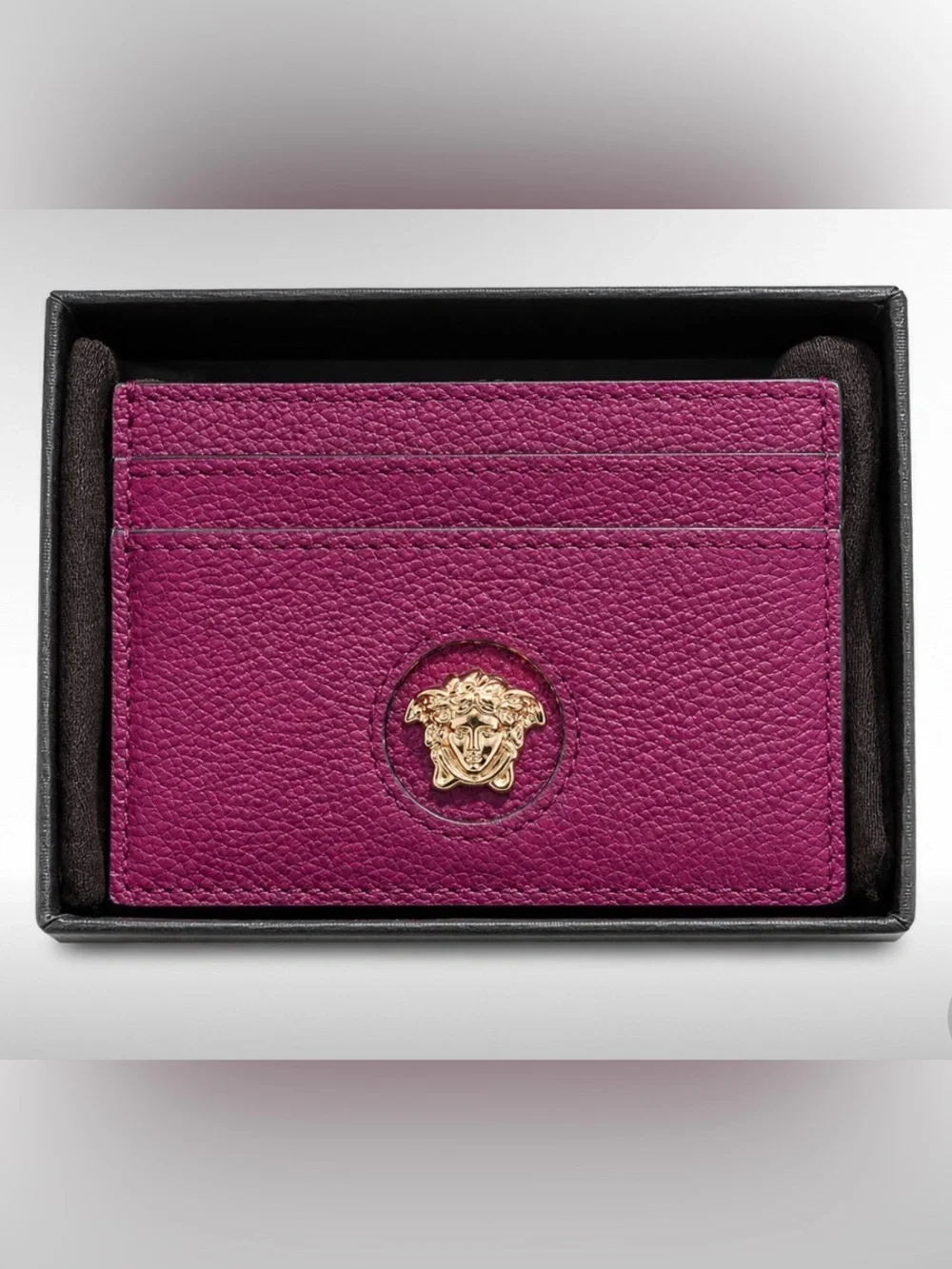 Versace La Medusa Leather Card Holder – Deep Purple/Gold